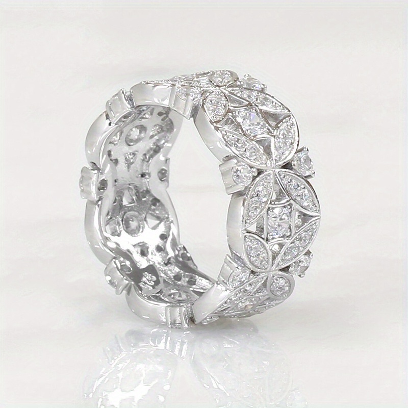 Women's Eternity Ring April Birthstone Leaf CZ Inlay Golden Plated Copper